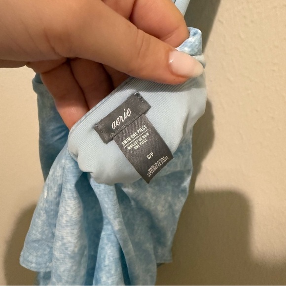 Aerie Light Blue Deep V One Piece Swimsuit - Picture 2 of 4